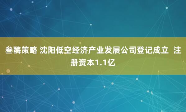 叁酶策略 沈阳低空经济产业发展公司登记成立  注册资本1.1亿